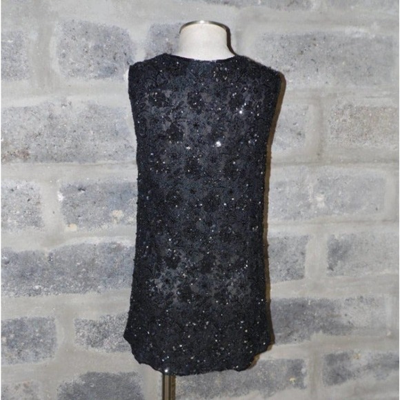 THEO MILES sz M black sequined beaded sleeveless blouse vest - Picture 4 of 7